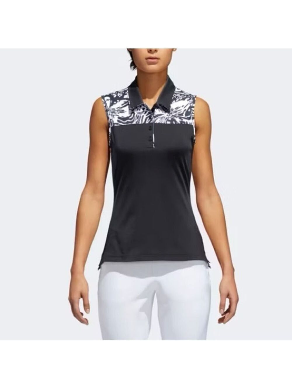 Adidas Sleeveless Black & White Golf Polo Shirt, size M